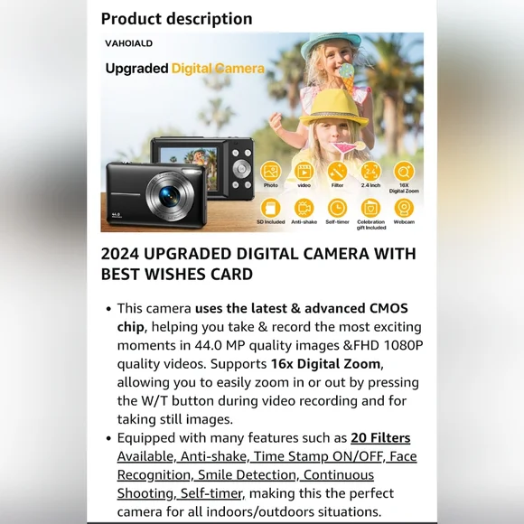 501 Digital Camera,FHD 1080P Digital Camera for Kids with 32GB SDCard Compact ♥ - Picture 7 of 16